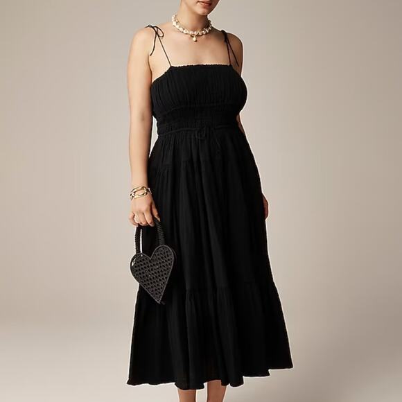 NWOT JCrew Black Clio Dress in Textured Gauze Tie Shoulder Midi Dress Size Small - Picture 8 of 8